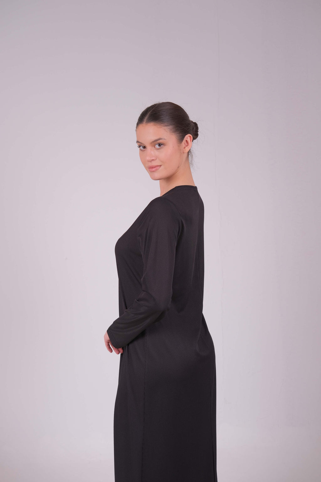 Ribbed long sleeve basic dress